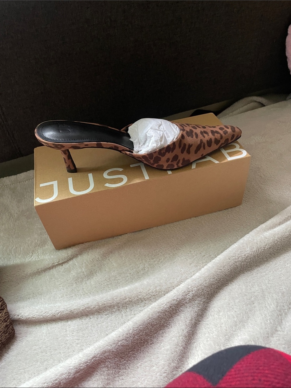 JustFab Leopard Print Pointed Mule Heel - Brown/Black